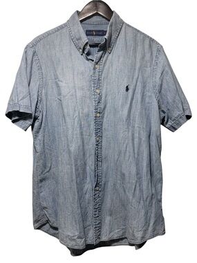 Polo Ralph Lauren Chambray Button Up Shirt Men's Size LARGE Blue Short Sleeve